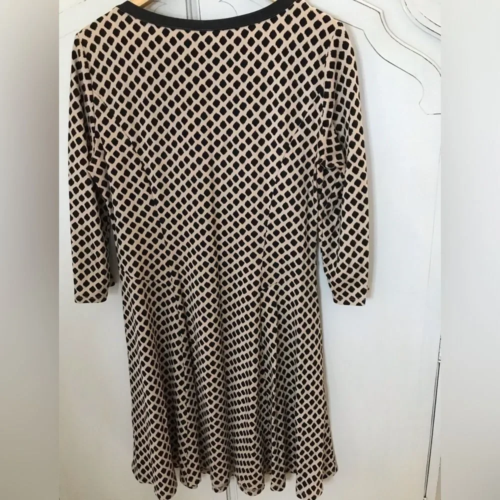 New York & Co Tan and Black Fit and Flare Dress Faux Leather collar Size L